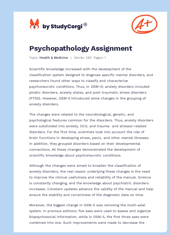Psychopathology Assignment. Page 1