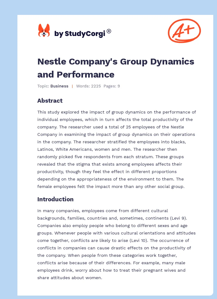 Nestle Company's Group Dynamics and Performance. Page 1