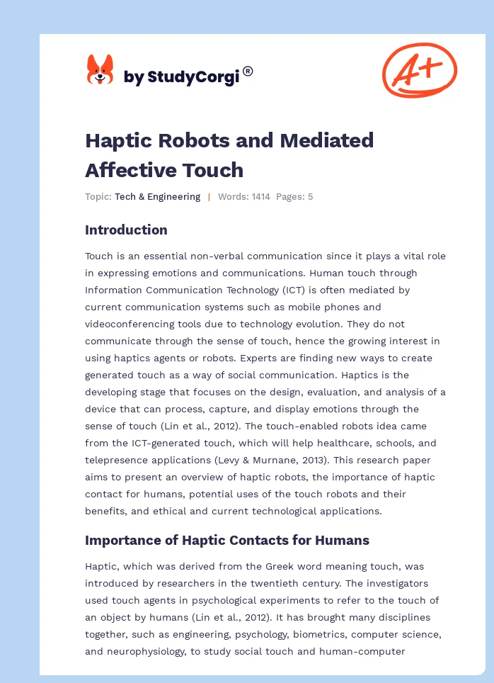 Haptic Robots and Mediated Affective Touch. Page 1