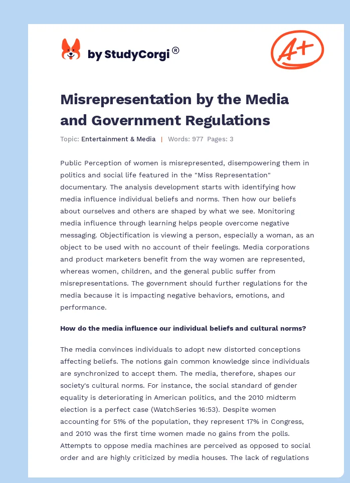 Misrepresentation by the Media and Government Regulations. Page 1