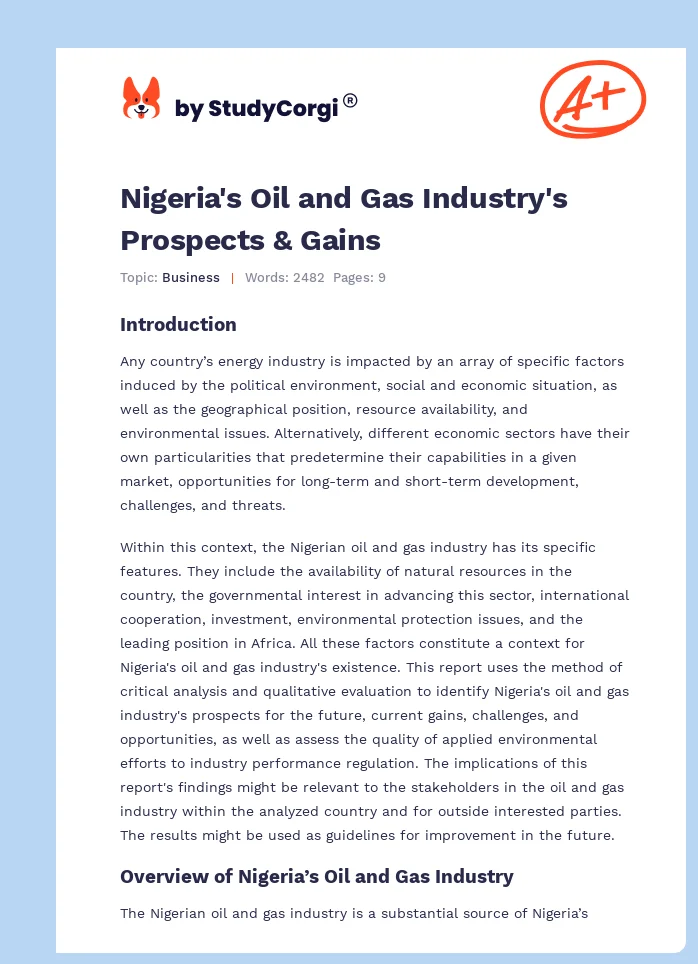 Nigeria's Oil and Gas Industry's Prospects & Gains. Page 1