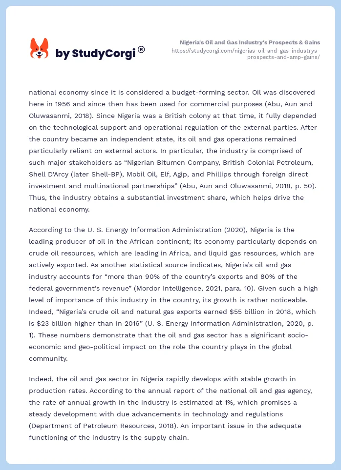 Nigeria's Oil and Gas Industry's Prospects & Gains. Page 2