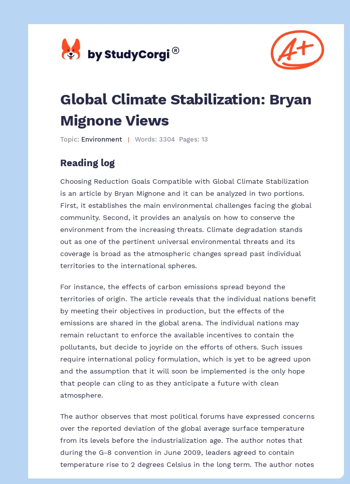Global Climate Stabilization: Bryan Mignone Views. Page 1