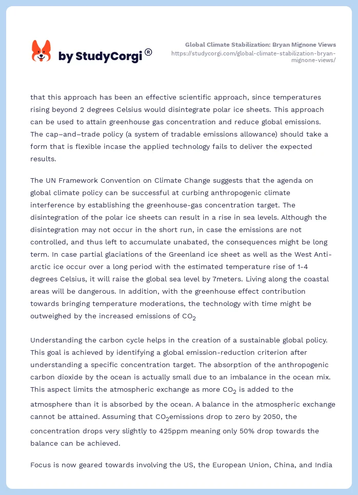 Global Climate Stabilization: Bryan Mignone Views. Page 2
