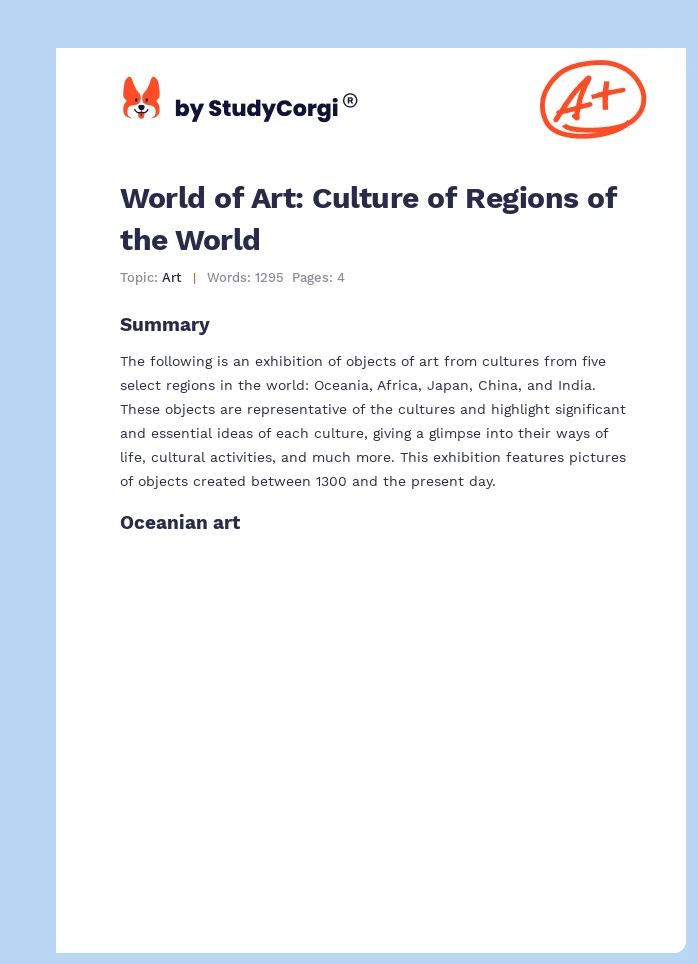 World of Art: Culture of Regions of the World. Page 1