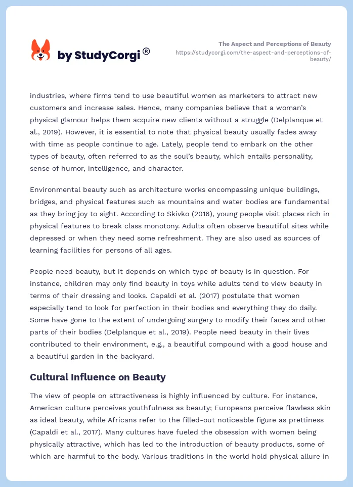 The Aspect and Perceptions of Beauty. Page 2