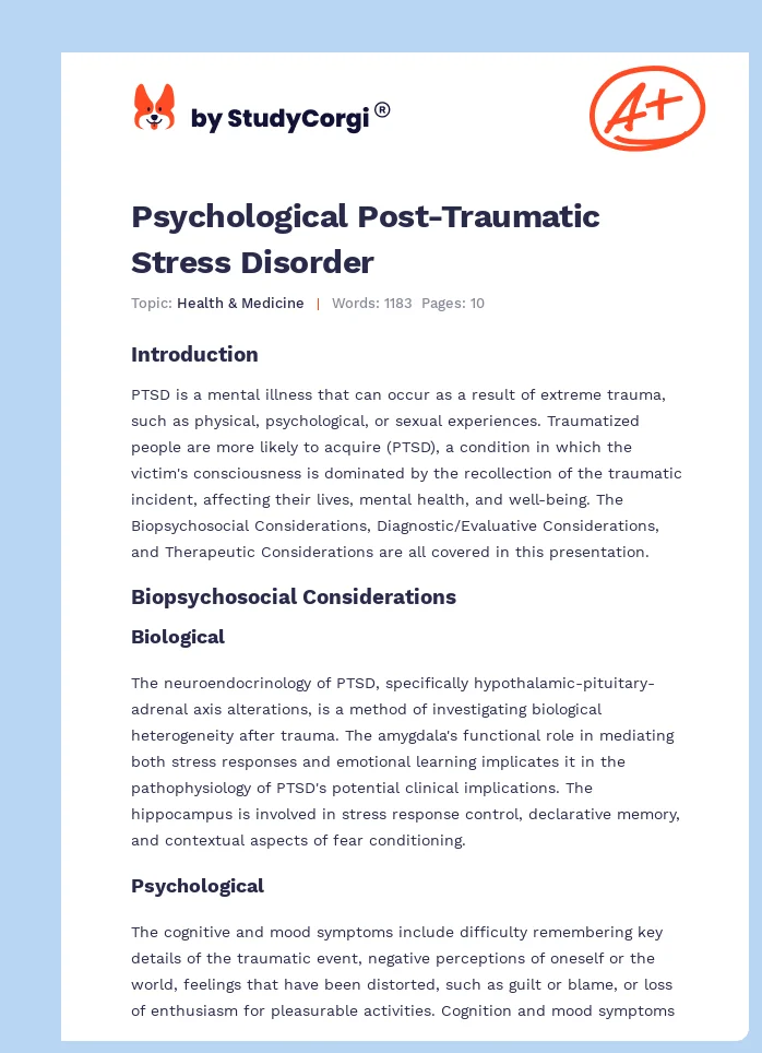 Psychological Post-Traumatic Stress Disorder. Page 1