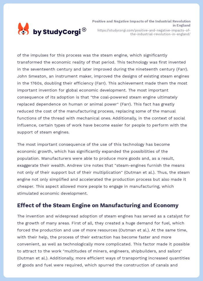 Positive and Negative Impacts of the Industrial Revolution in England. Page 2