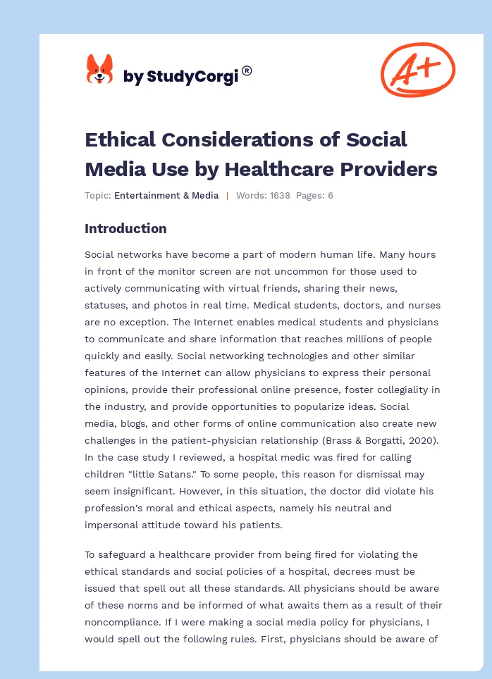 Ethical Considerations of Social Media Use by Healthcare Providers. Page 1