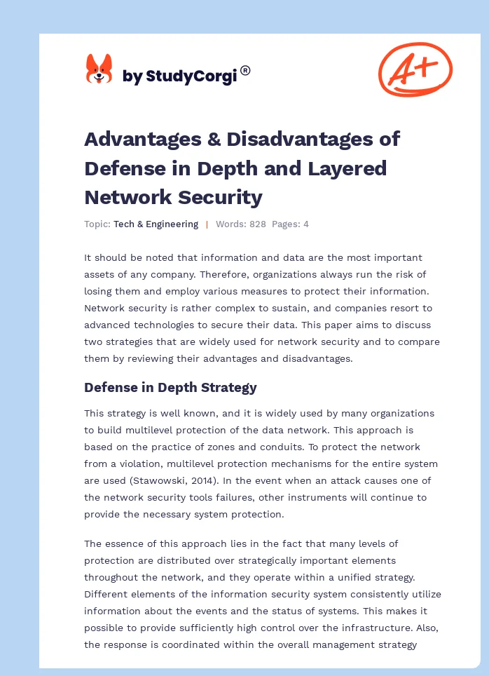 Advantages & Disadvantages of Defense in Depth and Layered Network Security. Page 1