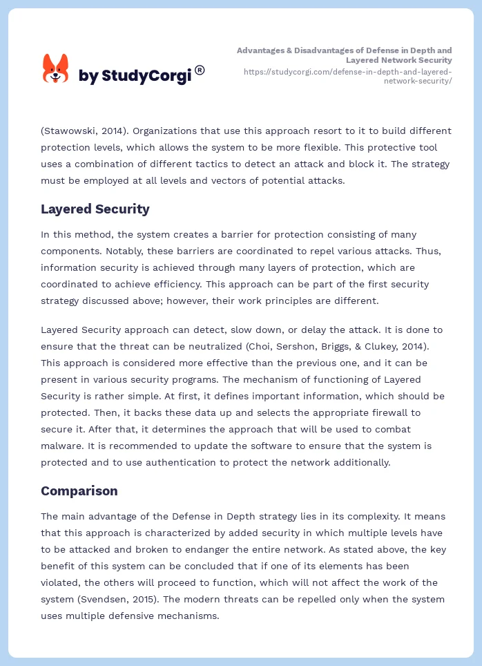 Advantages & Disadvantages of Defense in Depth and Layered Network Security. Page 2