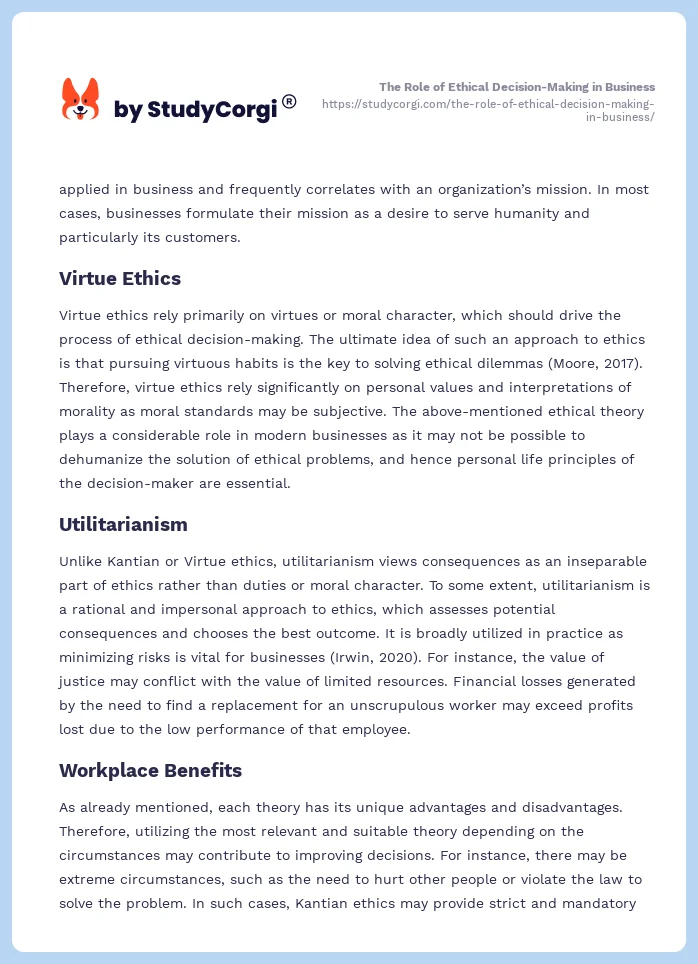 The Role of Ethical Decision-Making in Business. Page 2