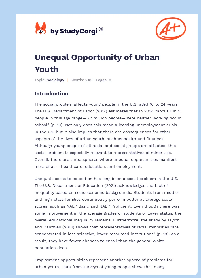Unequal Opportunity of Urban Youth. Page 1