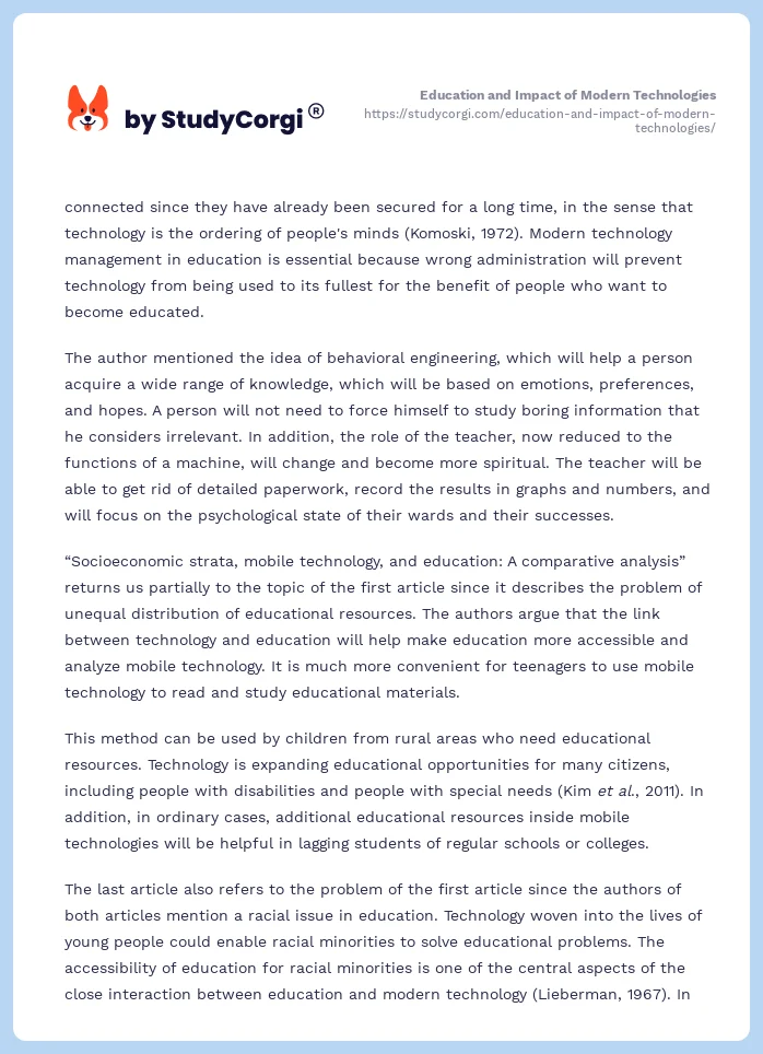 Education and Impact of Modern Technologies. Page 2