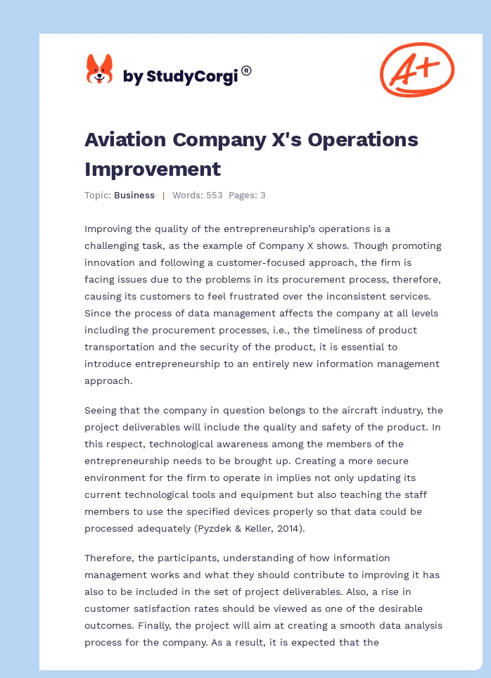 Aviation Company X's Operations Improvement. Page 1