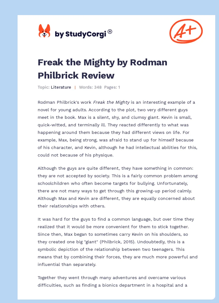 Freak the Mighty by Rodman Philbrick Review. Page 1