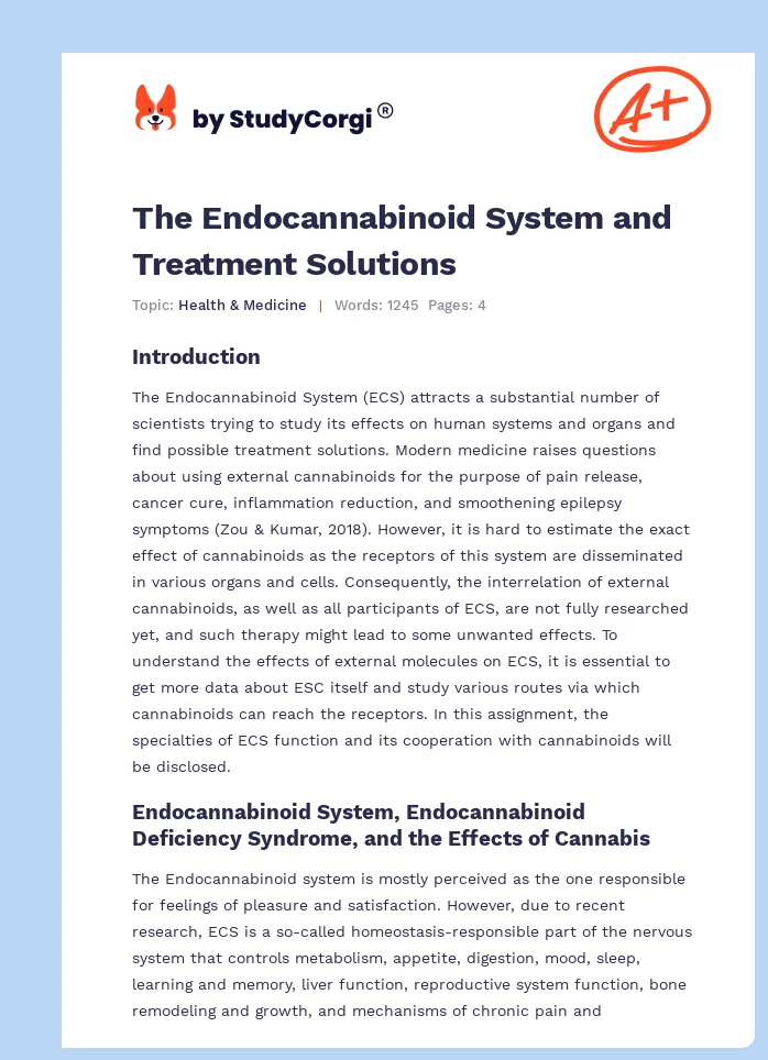 The Endocannabinoid System and Treatment Solutions. Page 1
