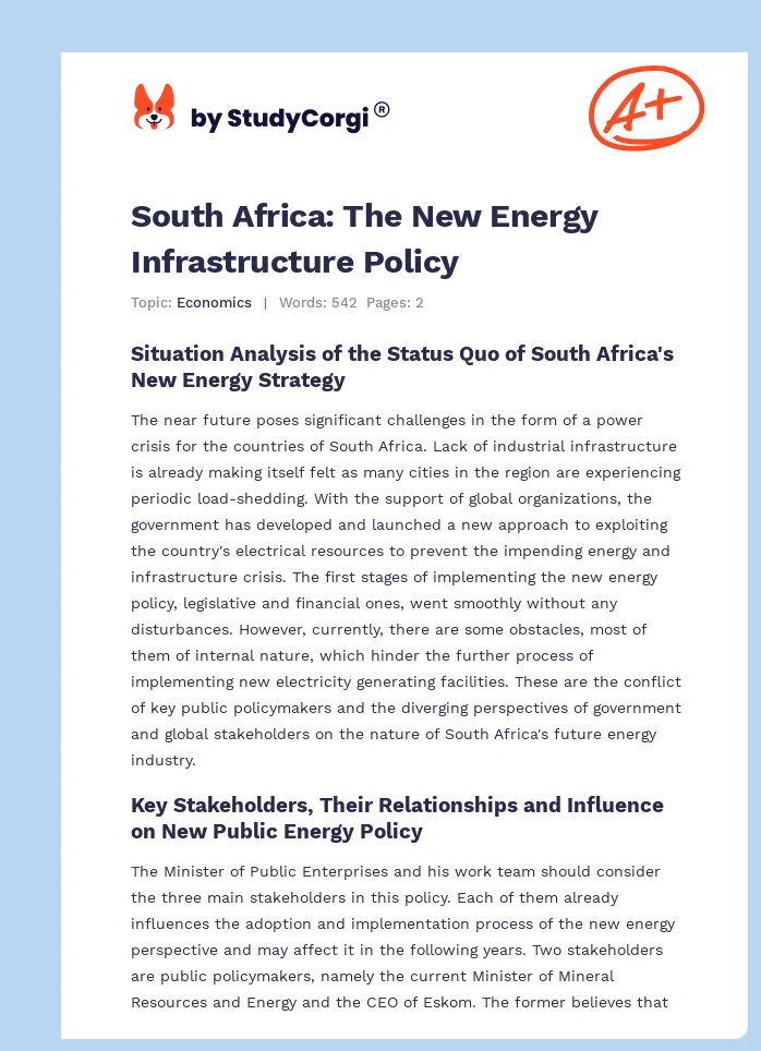 South Africa: The New Energy Infrastructure Policy. Page 1