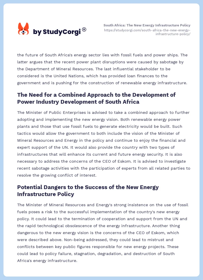 South Africa: The New Energy Infrastructure Policy. Page 2