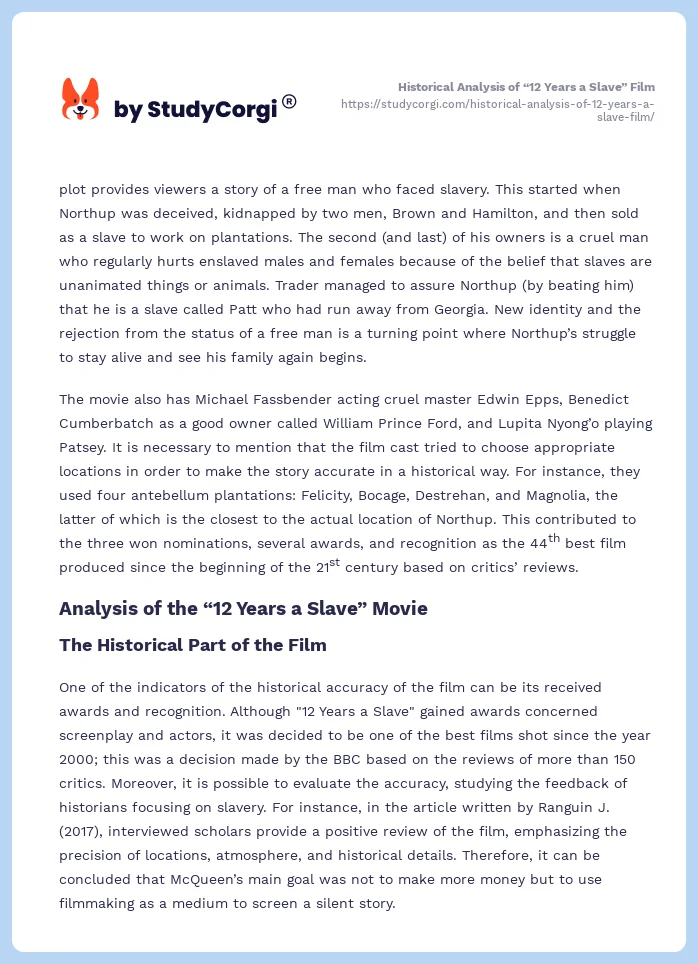 Historical Analysis of “12 Years a Slave” Film. Page 2