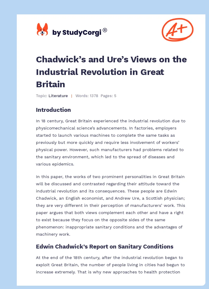 Chadwick’s and Ure’s Views on the Industrial Revolution in Great Britain. Page 1
