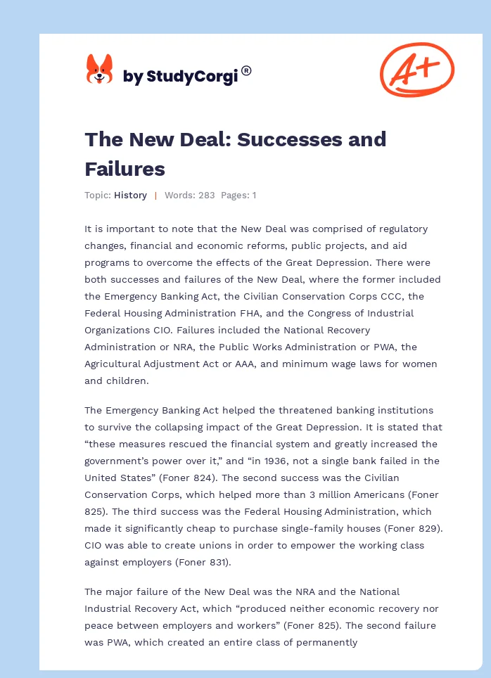The New Deal: Successes and Failures. Page 1