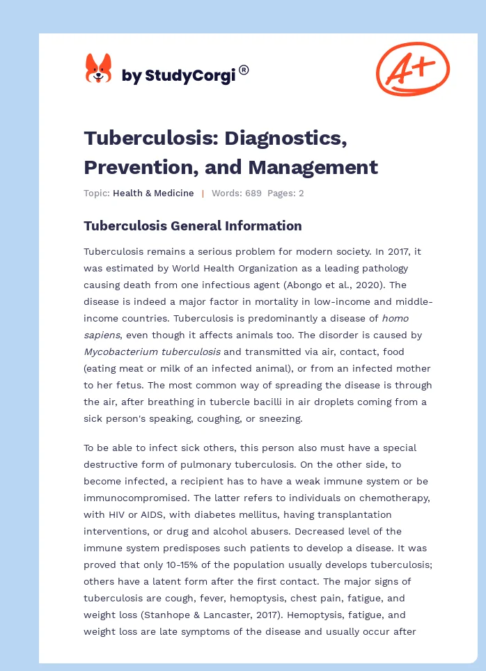 Tuberculosis: Diagnostics, Prevention, and Management. Page 1