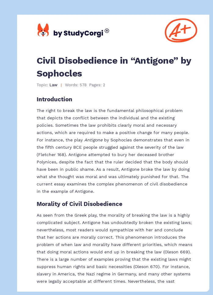 Civil Disobedience in “Antigone” by Sophocles. Page 1