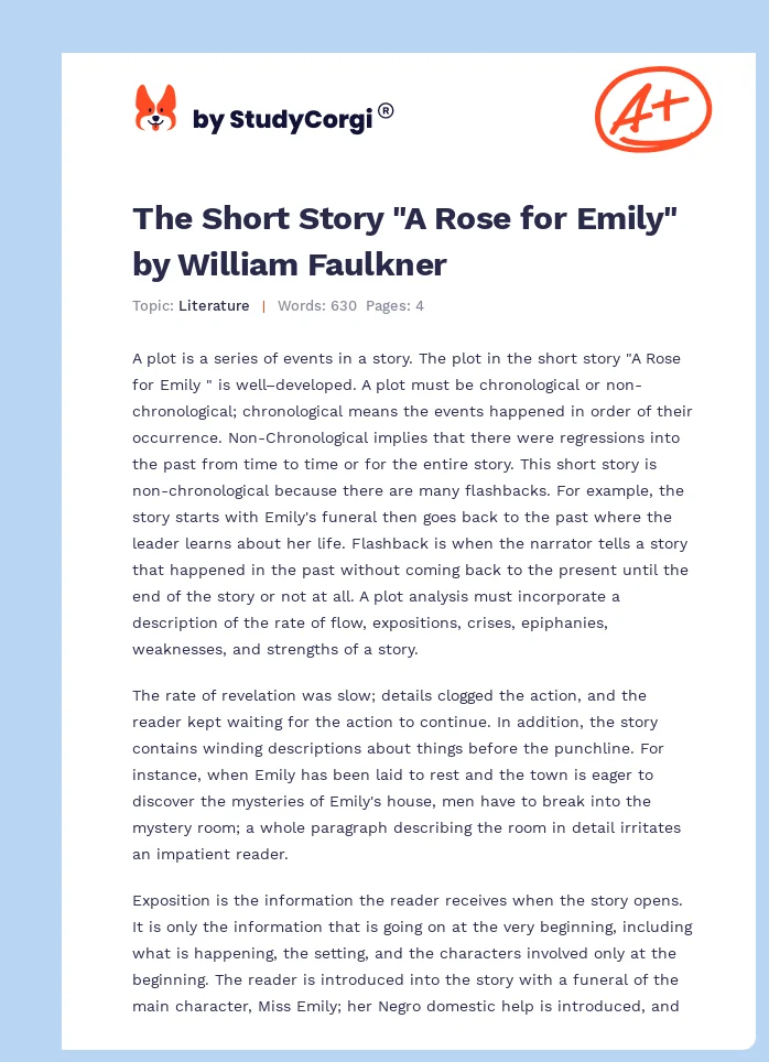 The Short Story "A Rose for Emily" by William Faulkner. Page 1