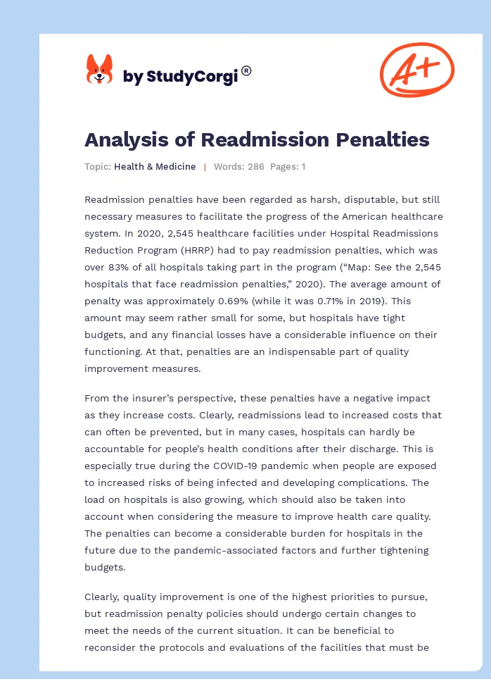 Analysis of Readmission Penalties. Page 1