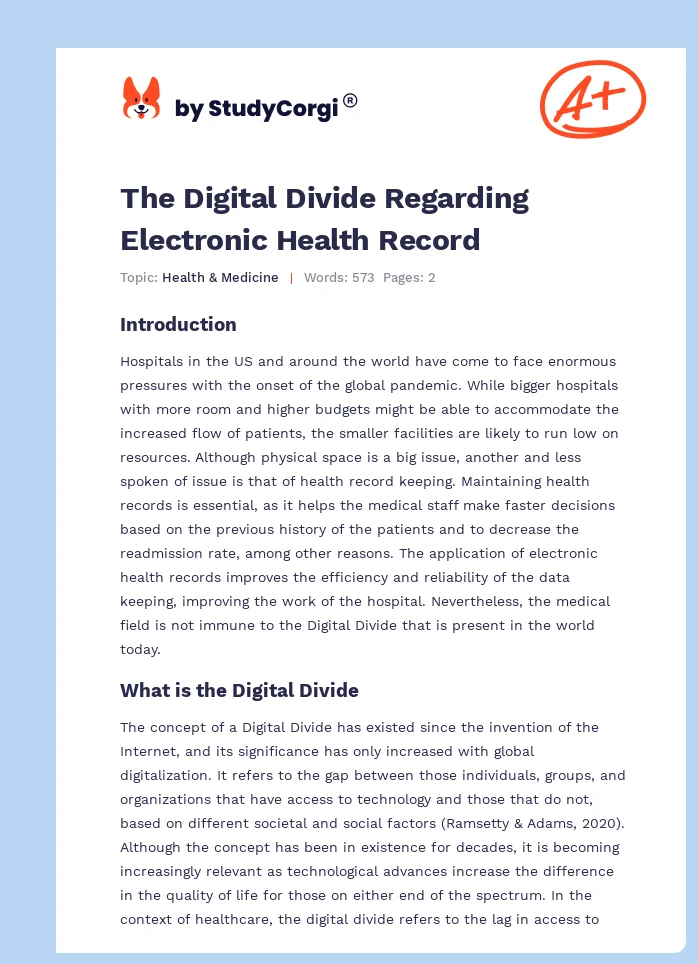 The Digital Divide Regarding Electronic Health Record. Page 1