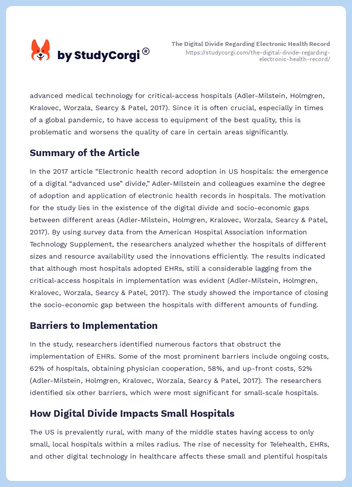 The Digital Divide Regarding Electronic Health Record. Page 2