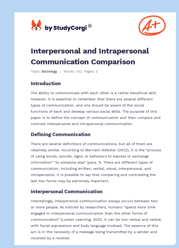 Interpersonal and Intrapersonal Communication Comparison. Page 1
