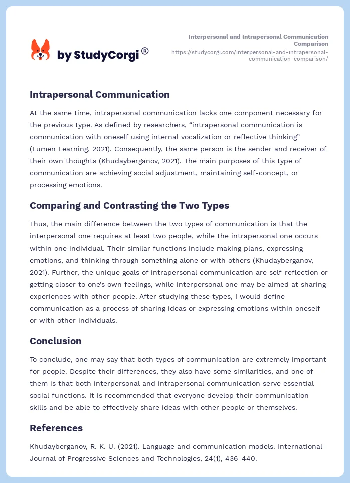 Interpersonal and Intrapersonal Communication Comparison. Page 2
