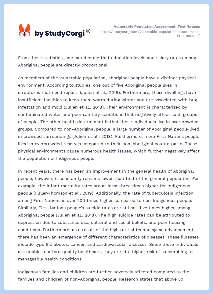 Vulnerable Population Assessment: First Nations. Page 2
