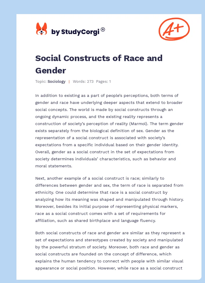 Social Constructs of Race and Gender. Page 1