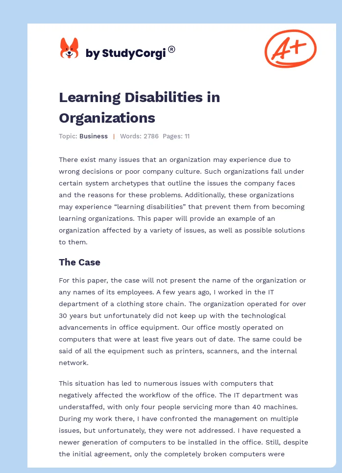Learning Disabilities in Organizations. Page 1