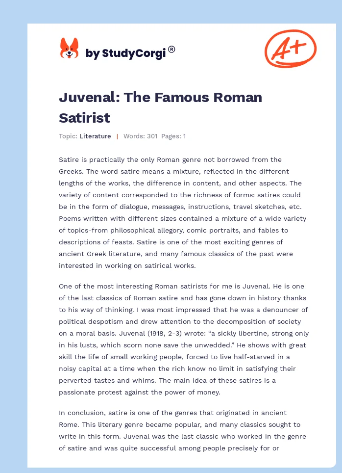 Juvenal: The Famous Roman Satirist. Page 1