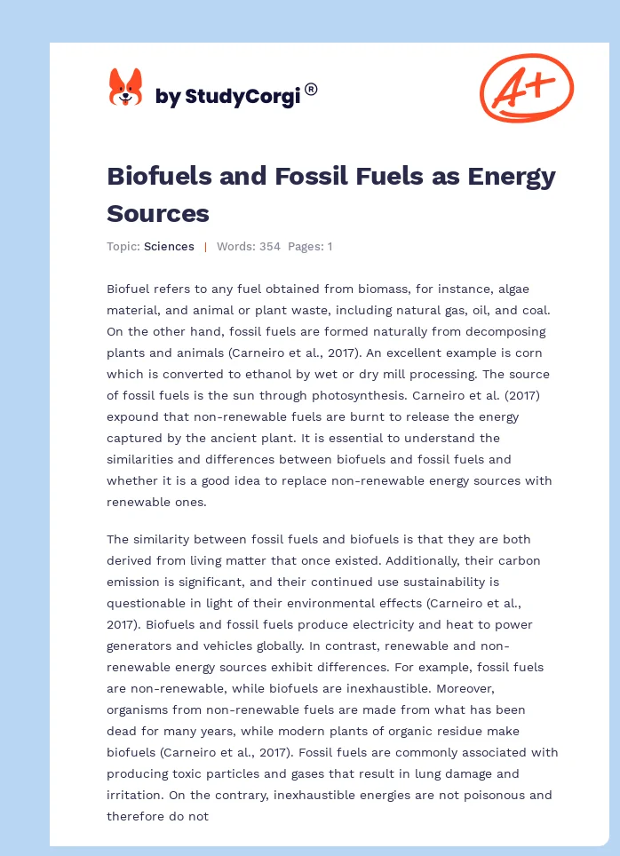Biofuels and Fossil Fuels as Energy Sources. Page 1