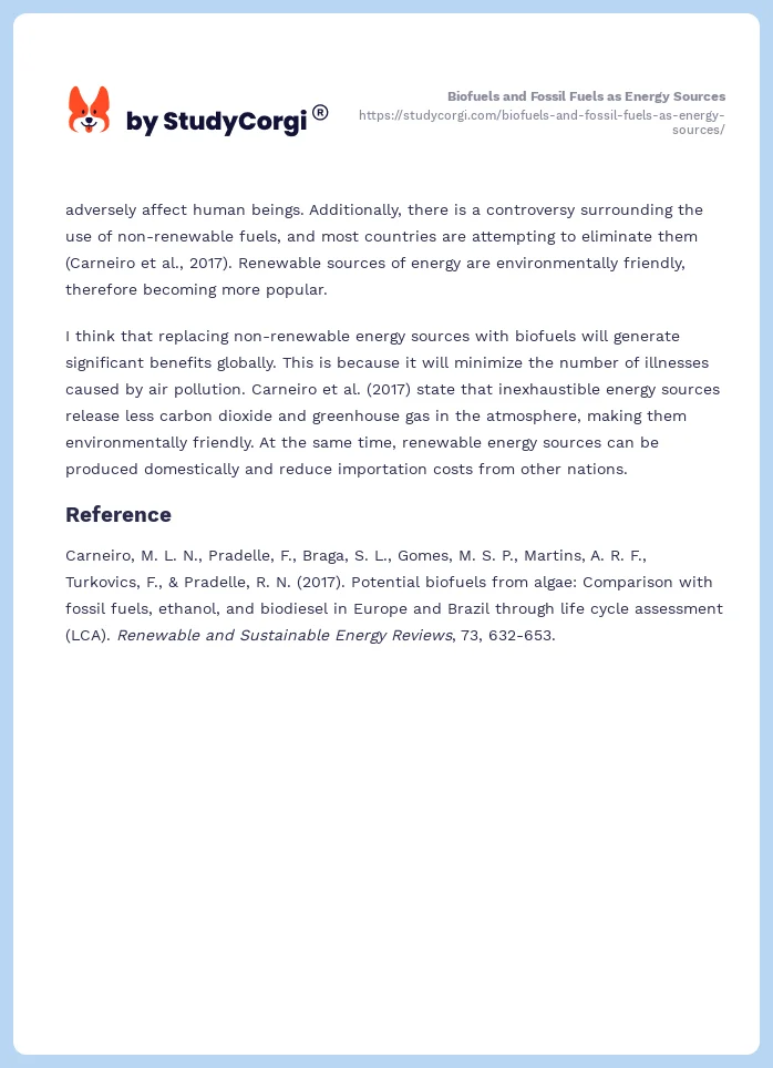Biofuels and Fossil Fuels as Energy Sources. Page 2