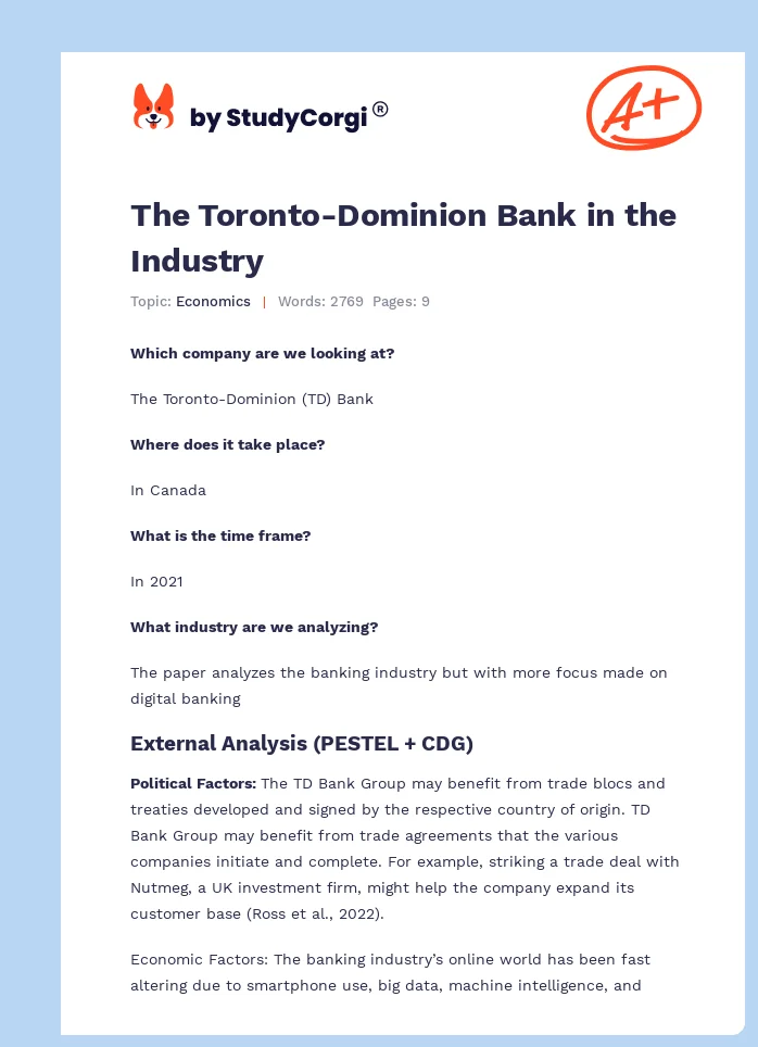 The Toronto-Dominion Bank in the Industry. Page 1
