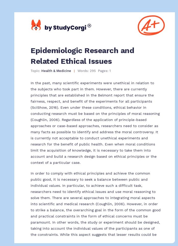 Epidemiologic Research and Related Ethical Issues. Page 1