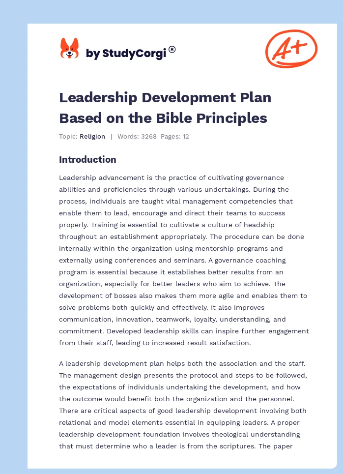 Leadership Development Plan Based on the Bible Principles. Page 1