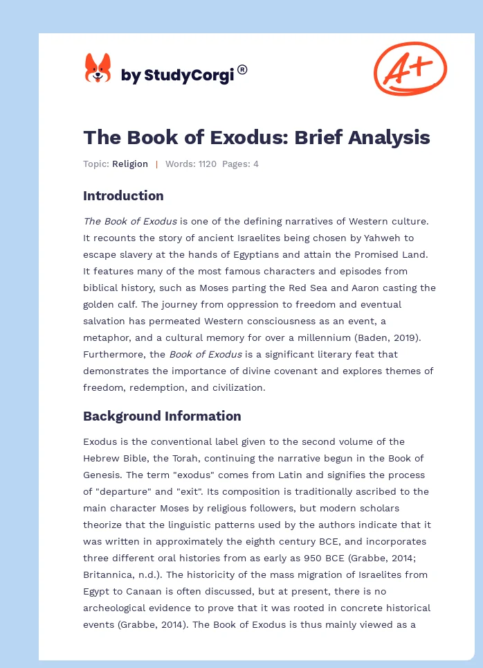 The Book of Exodus: Brief Analysis. Page 1