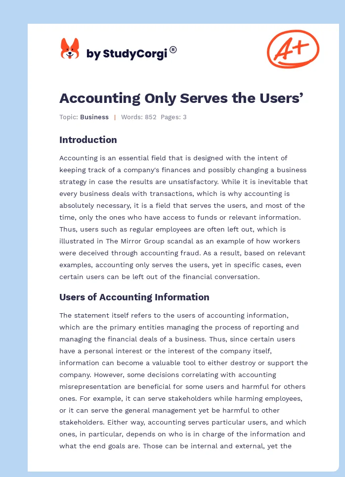 Accounting Only Serves the Users’. Page 1