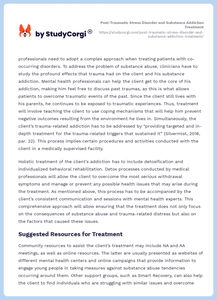 Post-Traumatic Stress Disorder and Substance Addiction Treatment. Page 2