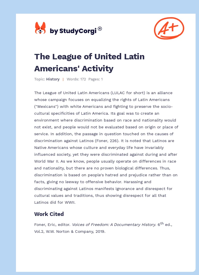 The League of United Latin Americans' Activity. Page 1