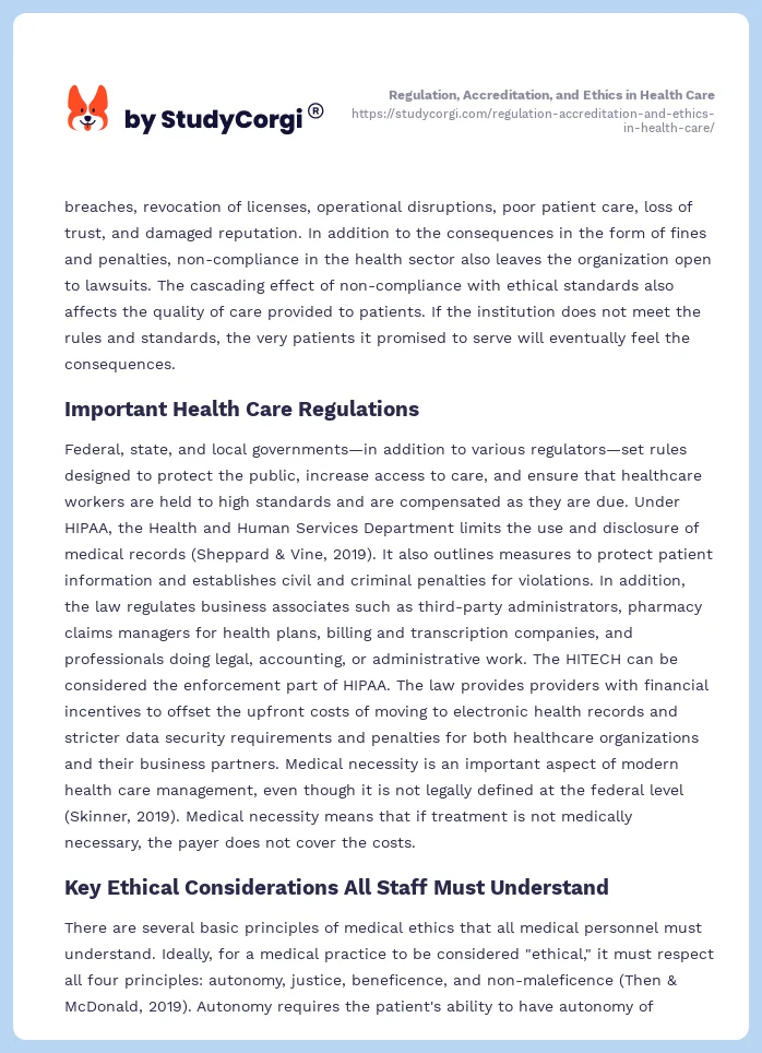 Regulation, Accreditation, and Ethics in Health Care. Page 2