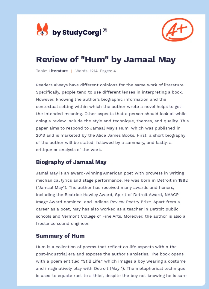 Review of "Hum" by Jamaal May. Page 1
