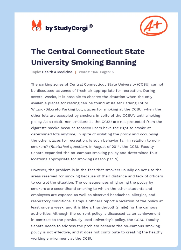 The Central Connecticut State University Smoking Banning. Page 1